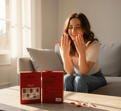 Febble - أظافر كلاسيك أحمر بلمسة ذهبية لاصقة