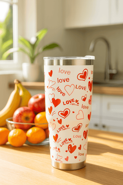 كوب سفر ستانلس ستيل مطبوع عليه كلمة Love