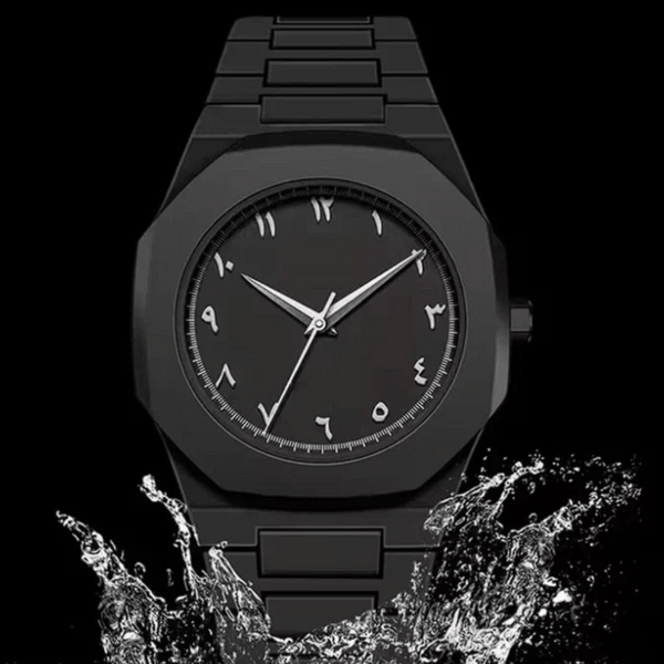 𝐎𝐫𝐢𝐠𝐢𝐧𝐚𝐥 𝐀𝐔𝐑𝐀™ 𝐀𝐫𝐚𝐛𝐢𝐜 𝐄𝐝𝐢𝐭𝐢𝐨𝐧 – Arabic Style Quartz Men's Black Watch - Water Resistance💦