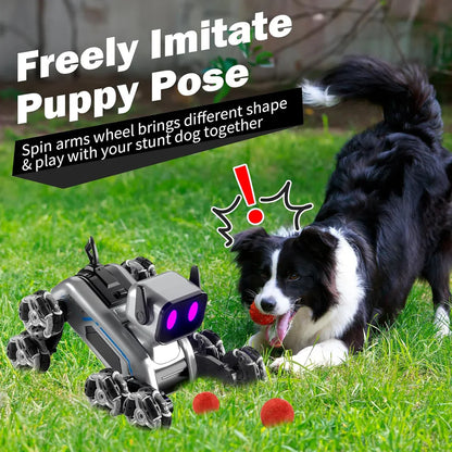 Remote-Controlled Acrobatic Robot Dog - كلب آلي بهلواني يُتحكم به عن بُعد - كلب رش يعمل بالتحكم عن بُعد مع نظام دفع ثماني العجلات