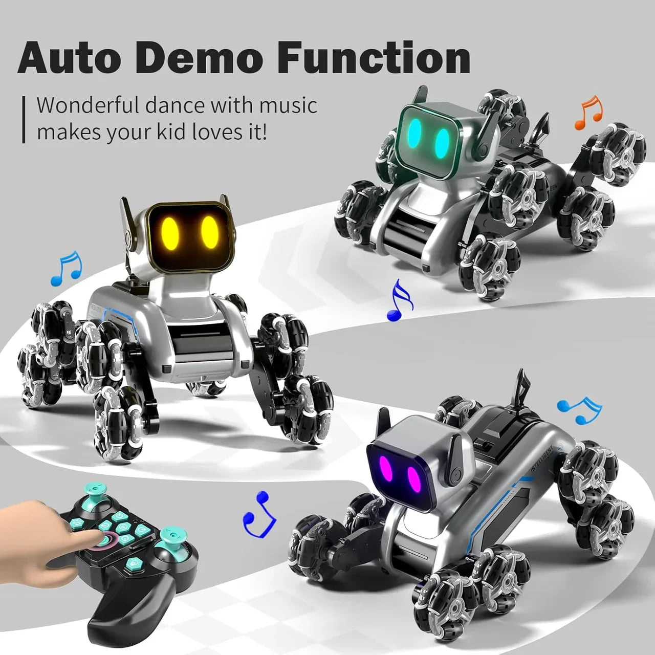 Remote-Controlled Acrobatic Robot Dog - كلب آلي بهلواني يُتحكم به عن بُعد - كلب رش يعمل بالتحكم عن بُعد مع نظام دفع ثماني العجلات