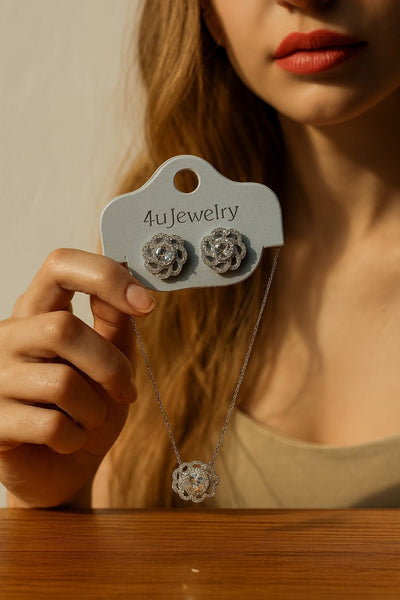 4u Jewelry - أطقم أقراط وقلائد من الزركونيا المكعبة