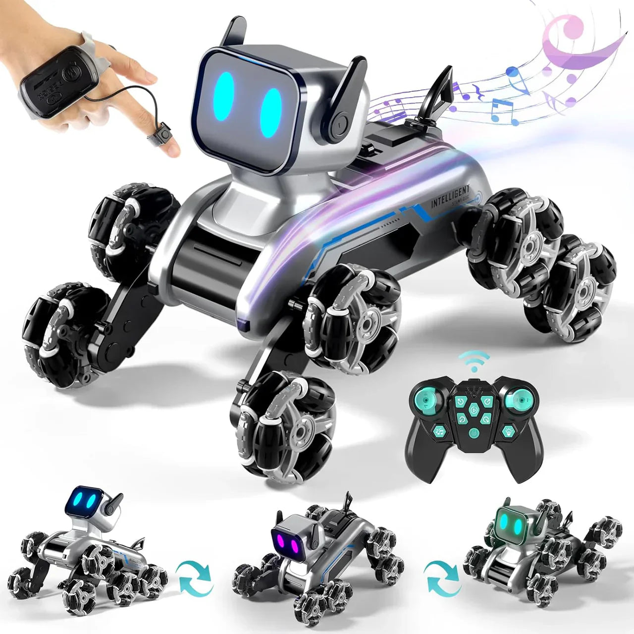 Remote-Controlled Acrobatic Robot Dog - كلب آلي بهلواني يُتحكم به عن بُعد - كلب رش يعمل بالتحكم عن بُعد مع نظام دفع ثماني العجلات