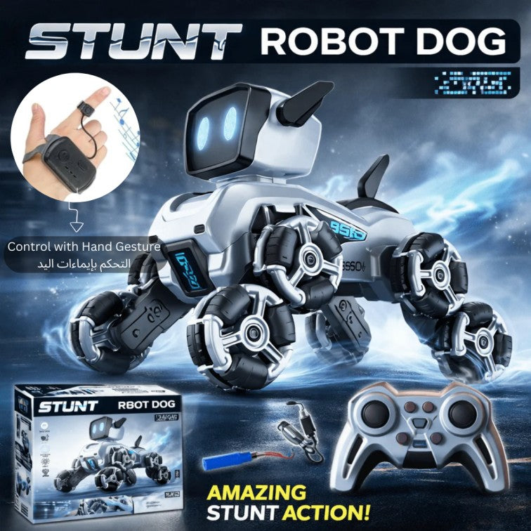 Remote - Controlled Acrobatic Robot Dog - كلب آلي بهلواني يتحكم به عن بعد وساعة - كلب رش يعمل بالتحكم عن بعد مع نظام دفع ثماني العجلات