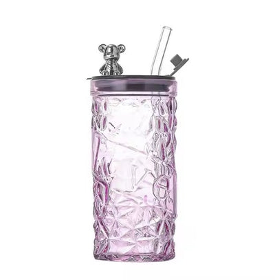 كوب ماء زجاجي على شكل دب