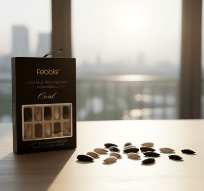 Febble - أظافر بيضاوية أنيقة باللون الأسود الشفاف