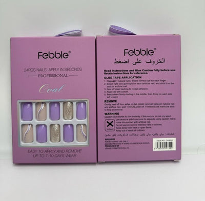 Febble - طقم أظافر لاصقة لامعة باللون البنفسجي الفاتح