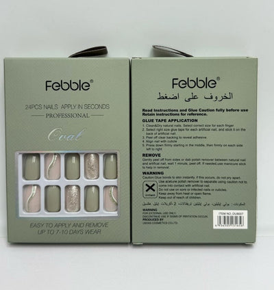 Febble - أظافر بيضاوية فاخرة باللون الزيتي الذهبي