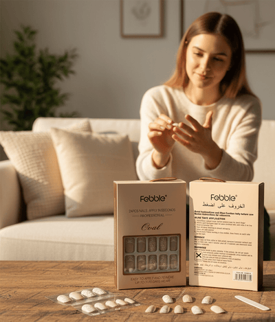 Febble - أظافر بيضاوية الشكل باللون الرمادي غير اللامع تُثَبَّت بالضغط
