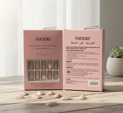 Febble - أظافر لاصقة باللون اللافندر الناعم والجليتر الفضي