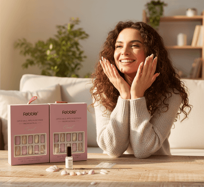 Febble - أظافر لاصقة باللون اللافندر الناعم والجليتر الفضي