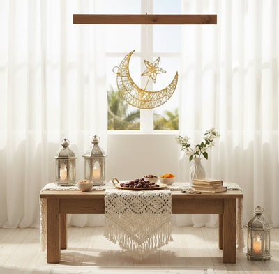 Gold Crescent Moon & Star Decorative Light Ornament