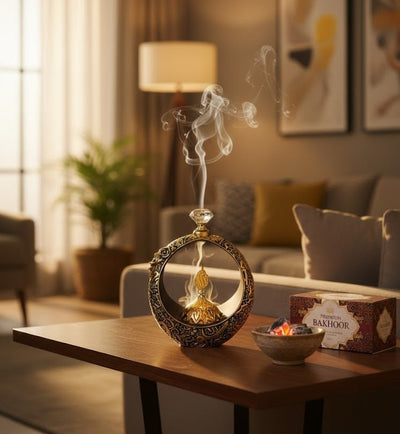 Islamic Round Crescent Frame with Hanging Golden Dome Showpiece