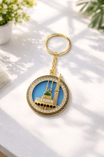 Masjid - e - Nabawi Round Rhinestone Keychain