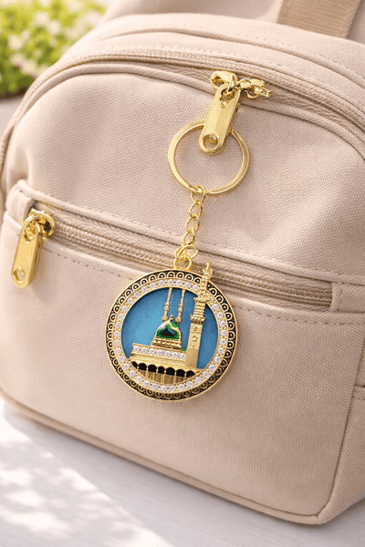 Masjid - e - Nabawi Round Rhinestone Keychain