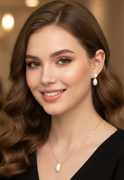 Oval Sparkle CZ Pendant Set