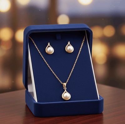 Pearl Drop Gold Pendant Set