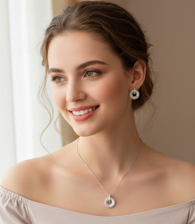 Radiant Circle Halo CZ Pendant Set