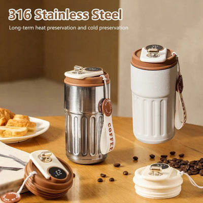 Smart Digital Thermal Bottle Portable Coffee Mug Stainless Steel Water Bottle In - Car Insulated Cup Keep Cold Vacuum Flasks 450ml
