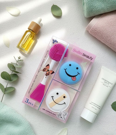 Sweet Beauty - 3 - in - 1 Silicone Gel Face Cleaning Makeup Puff Set